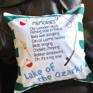 Lake House Pillow Cover, 18x18: Lake of Ozarks Boating Fishing Cabin Decor